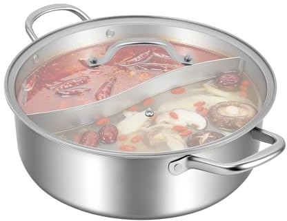 32 cm fonduetruka i rostfritt stål 304 kruka kinesisk fondukruka med glaslock med 2 skedar lämplig för induktionshällar, gasspis