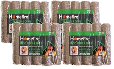 Homefire Eco Firelogs for Wood Burners, Open Fires, Multi-fuel Stoves, 5 Logs (Pack of 4)