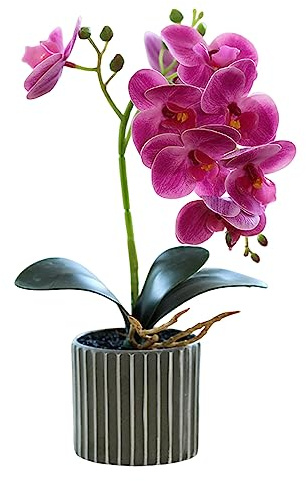Weduspaty Konstgjord orkidé, 30 cm (12,6 tum) falska orkidéblommor i vas falska orkidéer växt i kruka för bord mittstycken hemmakontor dekor lila lila