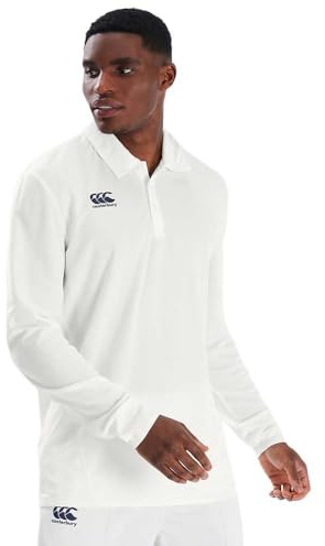 Canterbury Cricket Performance Long Sleeve Camisa Polo para Hombre, Cream, S