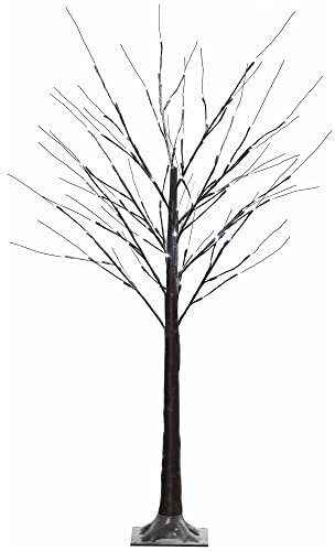 HOMCOM 150 cm Kunstbaum, Birkenbaum mit 96 LED, Kunstschnee, Weihnachtsbaum Birken, Weihnachtsdeko Kunstbirke für Party, Geburtstag, Hochzeit, Braun