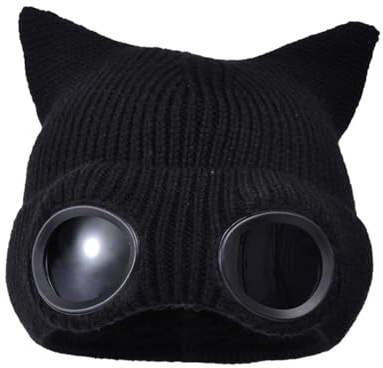 TAGVO Bonnet d'hiver Tricoté avec Lunettes, Bonnet Crâne à Oreillettes, Doublure Épaisse en Polaire, Bonnet Coupe-Vent pour Sports Extérieurs, Ski, Randonnée, Cyclisme