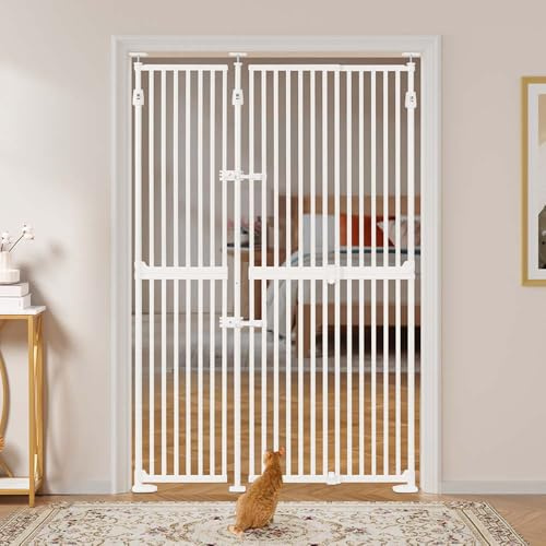 Unipaws 190 cm hög husdjursgrind, justerbar kattgrind med smalt mellanrum, utdragbar 190-250 cm H x 89-129 cm W, uppgraderad med 3 stödstänger och dubbellås