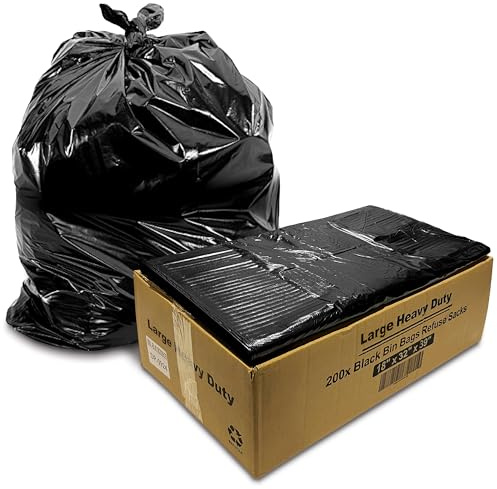 JeeJaan® 200 Large Bin Bags Large Heavy Duty Black Refuse Sacks for Household Garbage 80L Capacity Strong Black Bin Liners for –Rubbish Garbage Bags - (18 x 32 x 39)