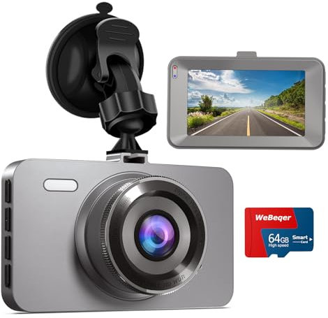 WeBeqer Dashcam 1080P, Dash Cam Auto Camera mit 3 IPS Bildschirm, Dashcam Vorne mit 64G SD Karte, Dash Cam Auto Nachtsicht, WDR, 176° Superweitwinkel, Parküberwachung, G-Sensor, Loop-Aufnahme