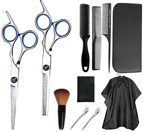 AUNMAS 13st Professionell Barbersax Kit, Rostfritt Stål Clippers Kammar Clips Cape Med Läder Förvaringsväska, Hårklippande Sax Set För Frisör, Salong, Hem