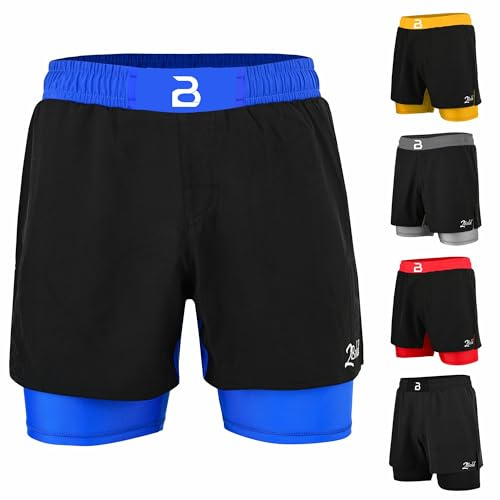 2BOLD MMA Kid’s 2 in 1 Board Shorts BJJ Built in Compression Lining Athletic Gym Boxing Jiu-Jitsu No-Gi Grappling Shorts (US, Alpha, Medium, Regular, Blue)