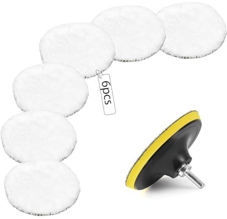 JOYSAL 8 Pièces Kit Polissage Voiture, 80 mm Pad Polissage Voiture, Disque Polissage en Laine avec M10 Adaptateur de Perceuse, Tampon de Polissage en Laine d'agneau pour Ponçage Polissage Cirage