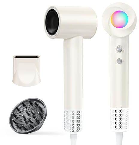 Haokoo Seche Cheveux Ionique avec Diffuseur - SéChage Rapide, 500 Millions D'Ions, Contrôle intelligent de la température, 8 RéGlages De TempéRature Avec LED, Maison Voyage Salon