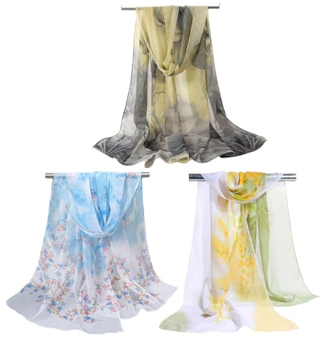 FOSDICK 3 PCS Pañuelo Cuello Mujer Fulares Elegante Foulard Estola Pañuelo Mujer Chal Estolas Boda Fiesta Chiffon Bufanda, 50x150cm
