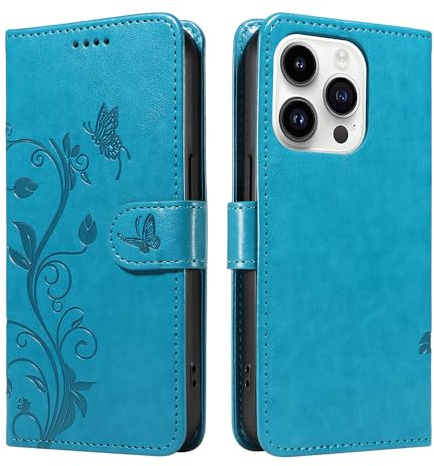 XINNI Case for OnePlus Nord CE5, Apricot Flower Tree Butterfly Embossed PU Leather Wallet Cover, Blue