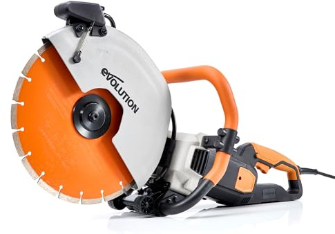 Evolution Power Tools R350DCT - Sierra de hormigón, sierra de corte, para cortar hormigón, piedra, ladrillo, tejas y más, cortador de disco eléctrico de 350 mm, hoja de diamante premium, 230 V, 350 mm