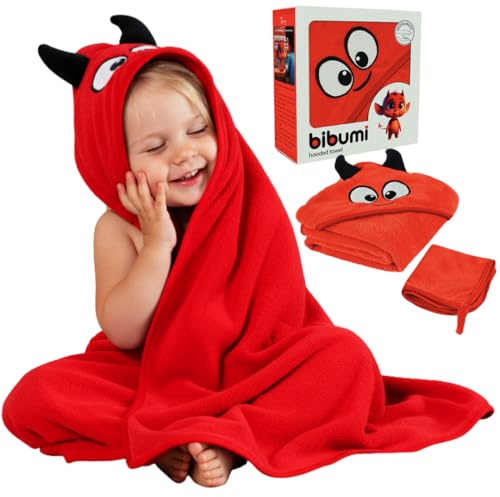 Toalla Bebe con Capucha - Capa de Baño Bebe - Albornoz Bebes talla 0 a 4 años - Regalos para Recien Nacidos Originales - Unisex de Niño y Niña - Toallas Niños Piscina y Playa - Toalla Niño Baño (Rojo)