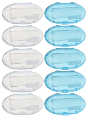 LRXIYODE 10 Piezas Cepillo de Dientes para Bebés con Dedal de Silicona Cuidado Oral Seguro para Recién Nacidos Infantes Limpieza de Encías y Lengua Incluye Estuche Transparente y Azul