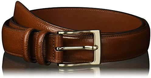 Perry Ellis Men's Leather Belt with Stitched Edges and Antique Silver Buckle (Available in Big & Tall), Chocolate, 34