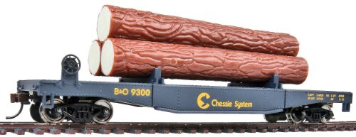 Walthers Trainline Log Dump Car with 3 Logs-Ready to Run-Chessie-Baltimore & Ohio 9300 (Blue, Yellow) 931-1772 HO Scale Model Railroad - Freight Model