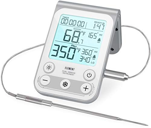 Lavatools OVT02 Element Digital Oven Thermometer for Oven, Grill, and Smoker Includes Dual-Sensor Stainless Temperature Probe (Silver)