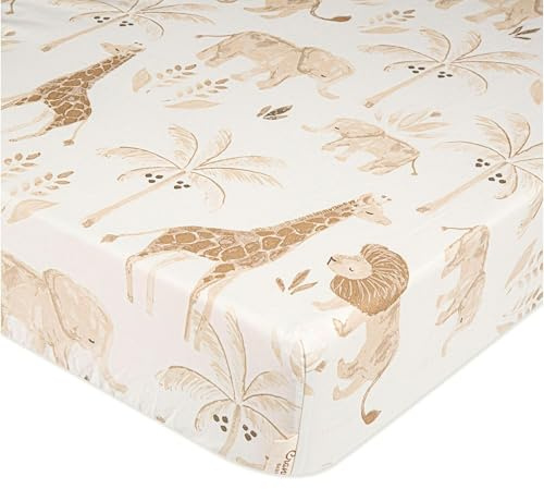 Crane Baby Safari Nursery Decor Crib Sheet, 100% Cotton Fitted Sheet for Standard Mattress 28in X 52in, Breathable Toddler Bed Sheet for Boys and Girls
