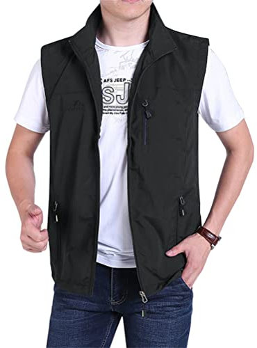 ORANDESIGNE Outdoor Weste Herren Sommer Multi-Taschen Arbeitsweste Anglerweste Leichte Atmungsaktiv Ärmellose Jacke Regatta Weste A Schwarz M