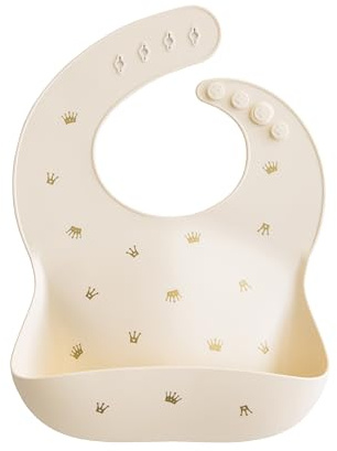 mushie Silicone Baby Bib | Adjustable Fit Waterproof Bibs (Crowns)