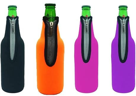 Raffreddatore per bottiglie di birra, 4 pezzi in neoprene da 500 ml, chiusura a cerniera, refrigeratore per bevande, mantiene il freddo e il caldo più a lungo (4 colori-2)