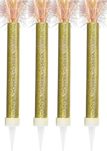 Ice Fountain Candles for Cakes, Cake Sparklers, Cake Toppers, Ideal for Christmas Decoration, Birthday Party, Decorations, and Other Special Occasions (4Pcs Gold Fountaun)