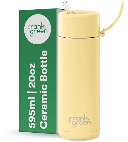 frank green Insulated Water Bottle for Cold Or Hot Drinks - 595ml/20oz Metal Water Bottle with Straw Lid, Ceramic Insulated, Stainless Steel, Triple Wall Vacuum - Buttermilk Yellow by frank green