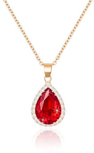Linawe Rot Rubin Kette Halskette Damen, Anhänger Halsketten Anhänger Rosegold Damenkette, Diamant Geburtsstein Kristall Kettenanhänger Schmucksets für Damen, Choker Kette Jewelry