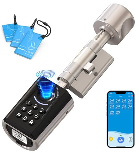 WELOCK ToucA51 Türschloss Fingerabdruck, Passcode Fingerabdruck Schloss Haustür, mit RFID-Karte App, Elektronische Zahlencode Türschloss Verstellbarer Schließzylinder für 30-70mm Tür