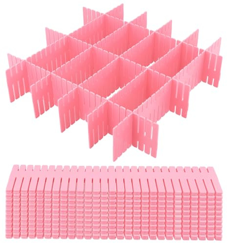 CHUENKUK 48 Stück Schubladenteiler Rosa, 32 x 7cm Schubladentrenner Verstellbar Schubladen Organizer, Schubladen Ordnungssystem Kunststoff für Socken Unterwäsche Kosmetik Schlafzimmer Büro
