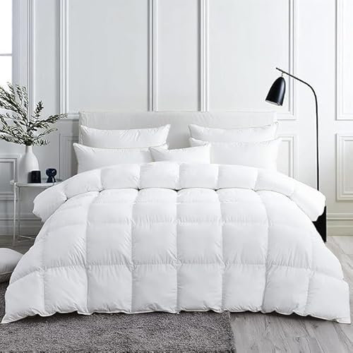 Lussuoso piumone in piuma d'oca per tutte le stagioni, colore bianco, peso medio, super king size, 120 x 304,8 cm, rivestimento in 100% cotone egiziano, peso di riempimento