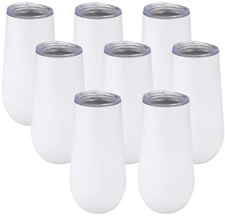Reinscer 8-pack champagneflöjt vinmugg utan handtag, 6 oz dubbel isolerad vinmugg med lock cocktail mugg