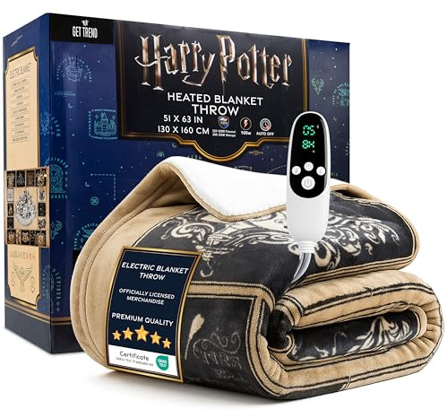 Get Trend Harry Potter enkel värmefilt 130 x 160 cm, mysig sherpa-fleece, 9 nivåer elektrisk uppvärmning med 12 timmars automatisk avstängning (Multi Harry Potter, EU Lanser)