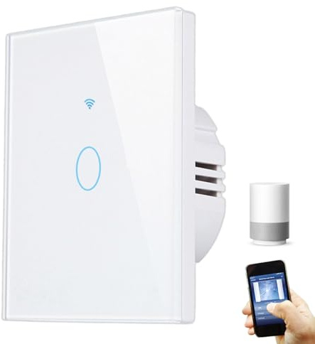 Interruttore della luce WiFi, interruttore touch da incasso con memoria dopo lo spegnimento, interruttore della luce touch, compatibile con Alexa/Google Home/Smart Life/Tuya, 1 scomparto e 1 via