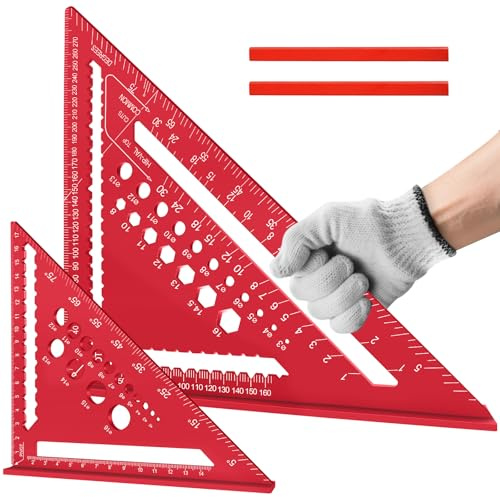 Flintronic 180+300 mm Equerre Menuisier, 2 Pcs Equerre de Charpentier, Aluminium Regle Multifonctionnels, avec Crayon de Charpentier Plat* 2, pour Charpentier, Couvreur, Ingénieur