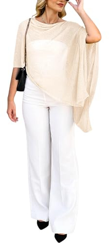 Bsubseach Shrug Sheer Poncho sjal virkad strand täcker för kvinnor, Aprikos, S
