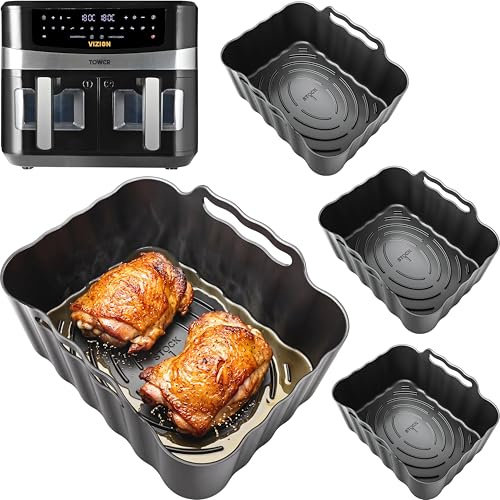 Tower 9L Silicone Liners 4-Pack| 2.5mm Thick, Convex Base, Non-Stick & Dishwasher Safe | 2PCS Reusable 9L Air Fryer Liners | Tower Accessories | by iStock Ltd