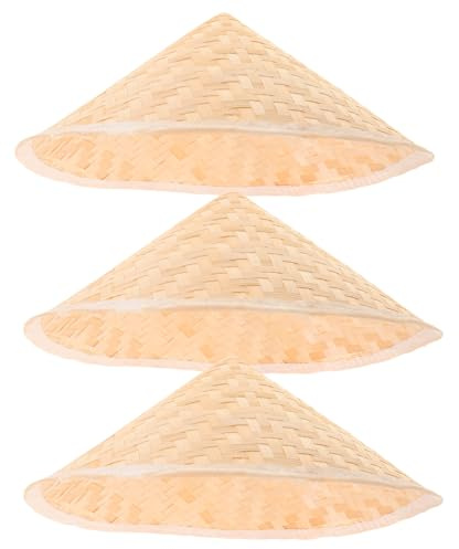 BESPORTBLE 3PCS Children Conical Hat: Handmade Straw Painting Sun Hat - DIY Oriental Cosplay Caps for Party - Traditional Chinese Cone Caps - Performance Accessories