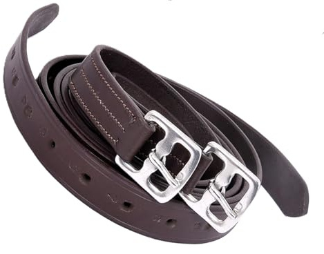 Leather Horse Stirrup Leathers with Stainless Steel Buckle Heavy Duty Non Stretch Straps for Saddles Brown Color Full 60 Cob 54 Pony 48 Inches Sizes (Full (60))