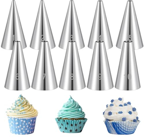 Set di 10 beccucci rotondi in acciaio inox per cupcake, glassa, strumenti per decorare torte, pasticceria russa per biscotti, pasta di zucchero, crema per riempire sacchetti di Natale