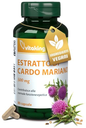 Vitaking Cardo Mariano Estratto 500 mg con 170 mg Silimarina | Supporto Naturale per la Funzione Epatica e la Depurazione | Integratore a Base di Erbe | 80 Capsule Vegetali