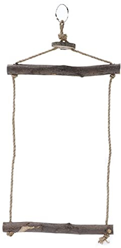 Columpio para Pájaros con Cuerda de Cáñamo, Madera Natural de Manzano, Duradero y No Tóxico - Diseño Inspirado en la Naturaleza, Estable y Seguro para Loros y Aves