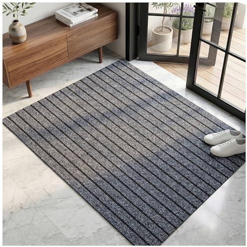 Dörrmatta Inomhus, Kraftig Smutsfångare Och Entrématta, Halkfri Gummimatta Med Låg Profil, Maskintvättas Golvmattor För Ytterdörr, Hallen, Köket Och Husdjur Grey, 50 x 105 cm