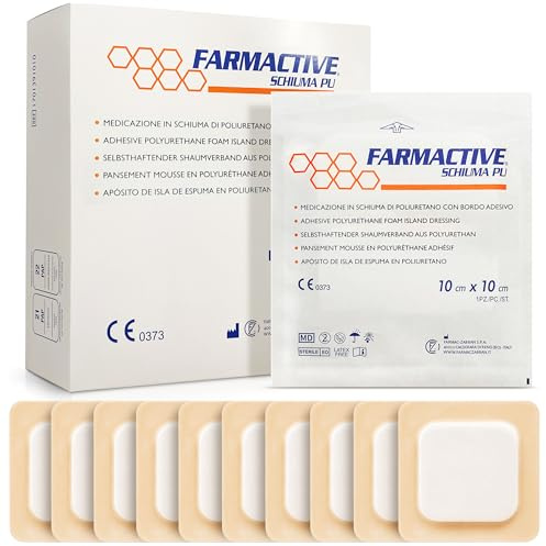 Medicazione in schiuma di POLIURETANO Adesiva 15x15 cm (5 pz) - per ulcere da pressione, ferite e lesioni FARMACTIVE Schiuma PU