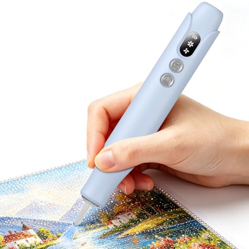 Electric Diamond Painting Pen with LED Lights,Diamond Art Pens for Painting | Diamond Art Vacuum Pen,Cordless,LED Lights,Low Noise,USB-C Charger,2 Speed,8000RPM,800Amh Battery,No Wax Need,Ergonomic Grip