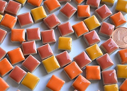 100g Keramik Mosaiksteine 1x1cm glänzend frostsicher ca. 100 Stück Farbauswahl (Sonnenmix)