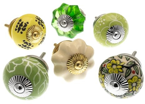 Keramikgriffe Mix Set Grün & Creme für Schrank (Packung mit 6) - 'Mango Baum' Wz Produkt (MG-229-A)