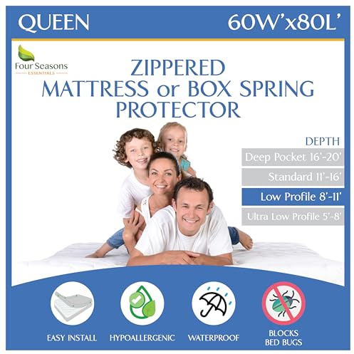 Queen Mattress or Box Spring Protector (8-11 Depth) - Zippered Waterproof Encasement Hypoallergenic Premium Quality Cover Protects from Dust