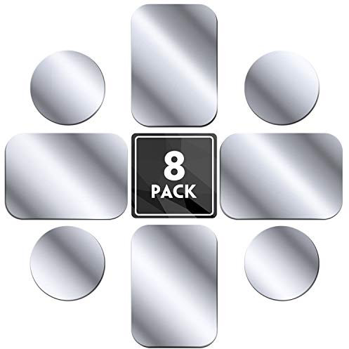 MENNYO Láminas Metálicas 8 Piezas para Soporte iman movil Coche, Reemplazo de Placa de Metal Muy Finas Adhesivo Soporte movil Coche magnético - 4 Redondos y 4 rectángulos