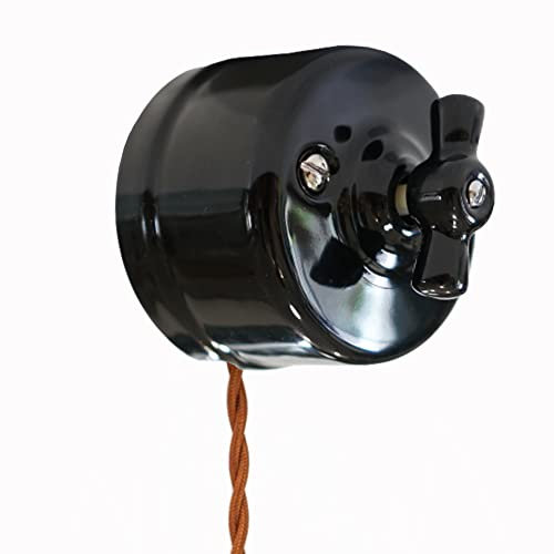 Interrupteur antique porcelaine interrupteurs d'éclairage vintage rotatif 10 A 240 V (Noir)